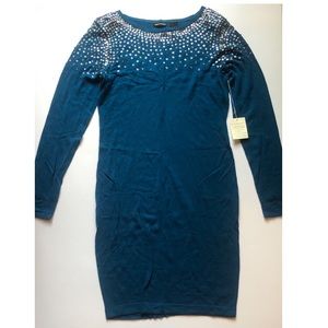 Blue sweater dress with sequins